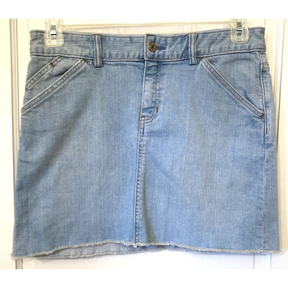 Vtg Y2K Gap Denim Jean Skirt 6 Light Wash Stretch Raw Hem Preppy Tomboy Grunge